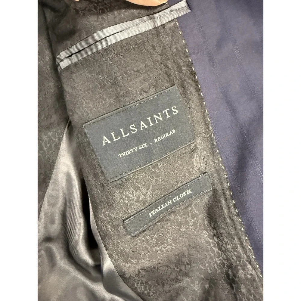 All Saints 36R Rawdon Slim Fit Pinstripes Super 100s Wool Peak Lapel Sports Coat